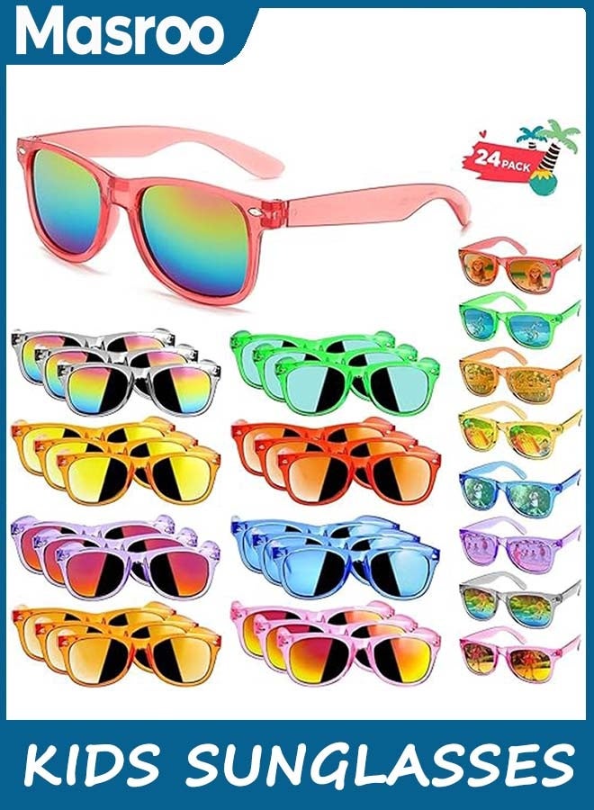 Masroo Kids Sunglasses Bulk Party Favors - 24 Packs Boys Girls Sunglasses for Kids Age 3-8 with UV 400 Protection, Neon Sunglasses for Kids Party - Image 1
