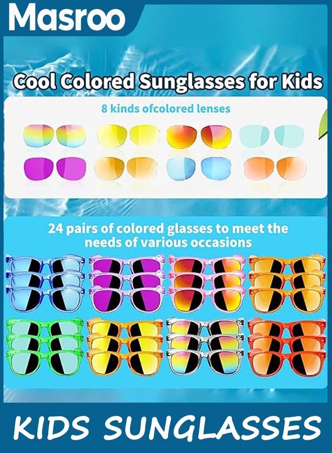 Masroo Kids Sunglasses Bulk Party Favors - 24 Packs Boys Girls Sunglasses for Kids Age 3-8 with UV 400 Protection, Neon Sunglasses for Kids Party - Image 4