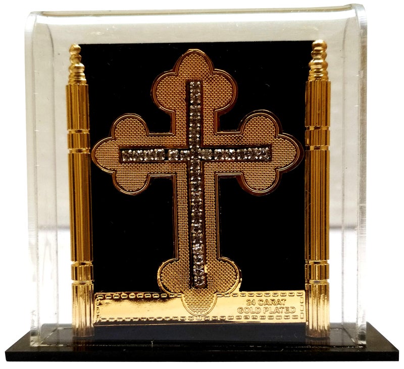 Purpledip Purpledip Gold Leaf Celtic Cross in Transparent Case for Home Altar or Car 11768 