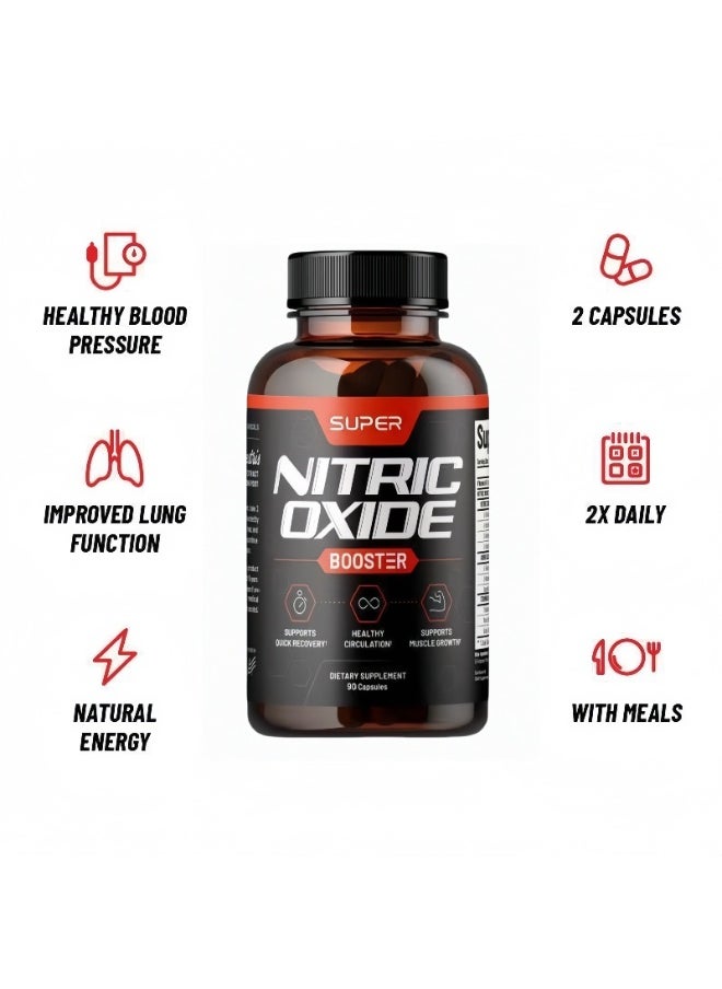 Super Nitric Oxide Booster, Support Quick recovery,Aids healthy circulation and support muscle growth - Dietary Supplements 90 Capsules  - Image 1
