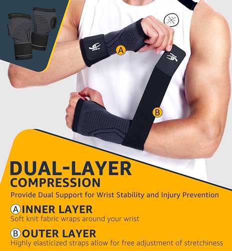 HiRui 2-Pack Wrist Brace Wrist Wraps, Hand Compression Sleeves with Wrist Straps Support for Fitness Weightlifting MTB Tendonitis Carpal Tunnel Arthritis Pain Relief (Black, Medium) - Image 5