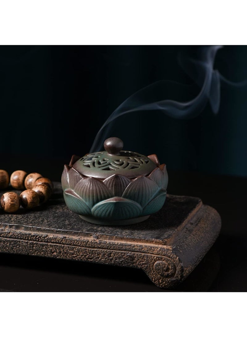 KASTWAVE Incense Holder Ceramic Lotus for Incense Cone Incense Stick and Coil Incense Set for Office Yoga and Livingroom  - Image 2