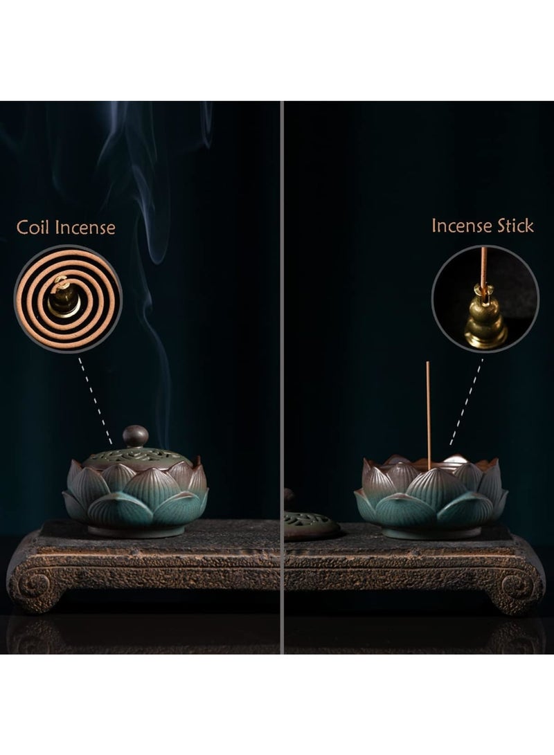 KASTWAVE Incense Holder Ceramic Lotus for Incense Cone Incense Stick and Coil Incense Set for Office Yoga and Livingroom  - Image 5