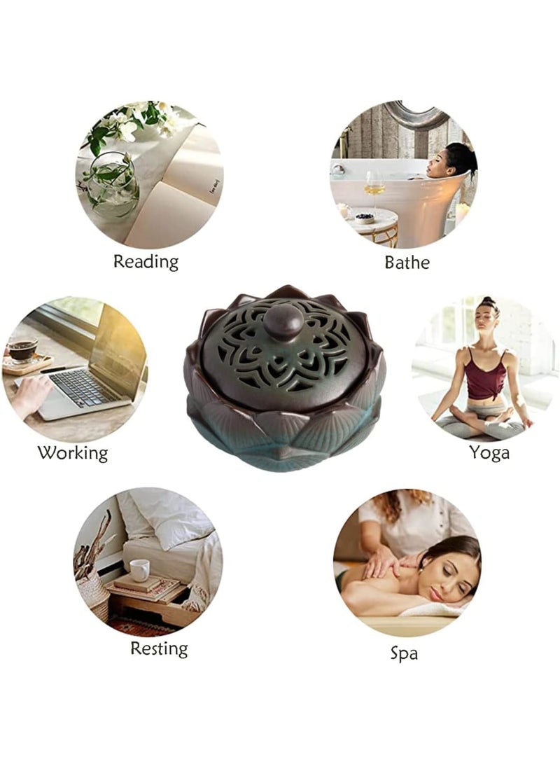 KASTWAVE Incense Holder Ceramic Lotus for Incense Cone Incense Stick and Coil Incense Set for Office Yoga and Livingroom  - Image 3