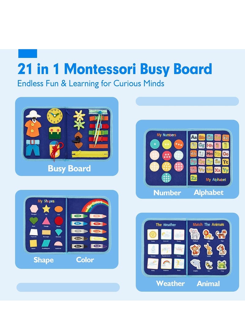 Busy Board for 1 Year Old - Montessori Toys for 2 Year Old Boy Birthday Gift - Preschool Learning Activities Toddlers 1-3 with Life Skills, Alphabet, Number, Shape, Color, Animal, Weather  34x28cm  - Image 2