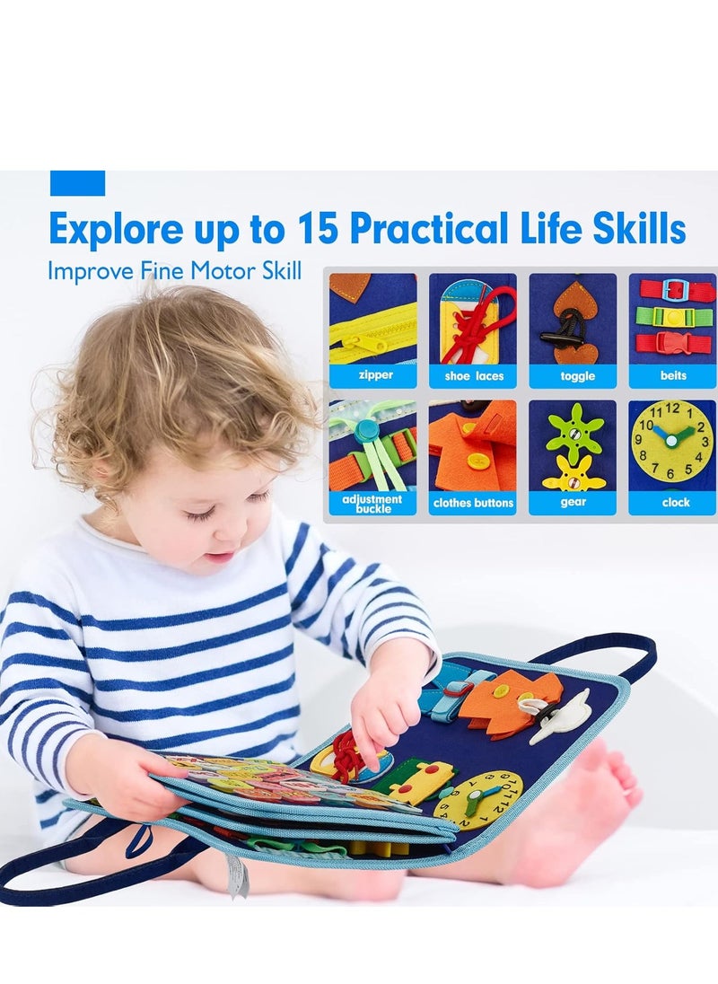 Busy Board for 1 Year Old - Montessori Toys for 2 Year Old Boy Birthday Gift - Preschool Learning Activities Toddlers 1-3 with Life Skills, Alphabet, Number, Shape, Color, Animal, Weather  34x28cm  - Image 3
