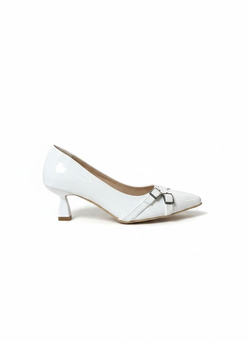 لايف ستيلاش  حذاء كعب بابزيم جلد - ابيض GZ-902 - Image 4