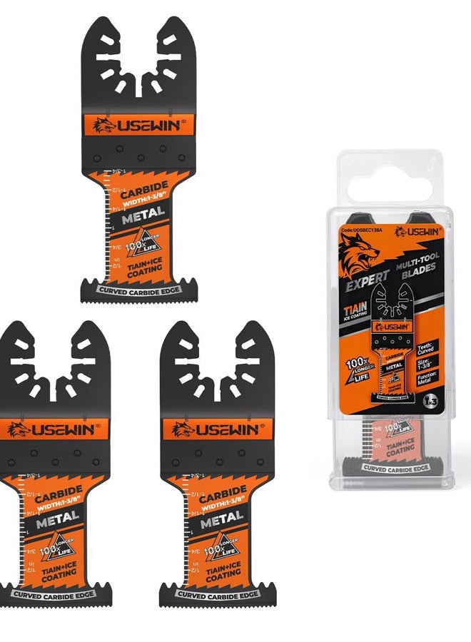 USEWIN Expert Carbide Oscillating Saw Blades, Curved Carbide Edge Multitool Blades, Oscillating Tool Blades for Heavy-Duty Metal, Wood, Rebar and Copper, 3-Pack - Image 1