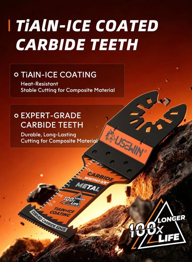 USEWIN Expert Carbide Oscillating Saw Blades, Curved Carbide Edge Multitool Blades, Oscillating Tool Blades for Heavy-Duty Metal, Wood, Rebar and Copper, 3-Pack - Image 2