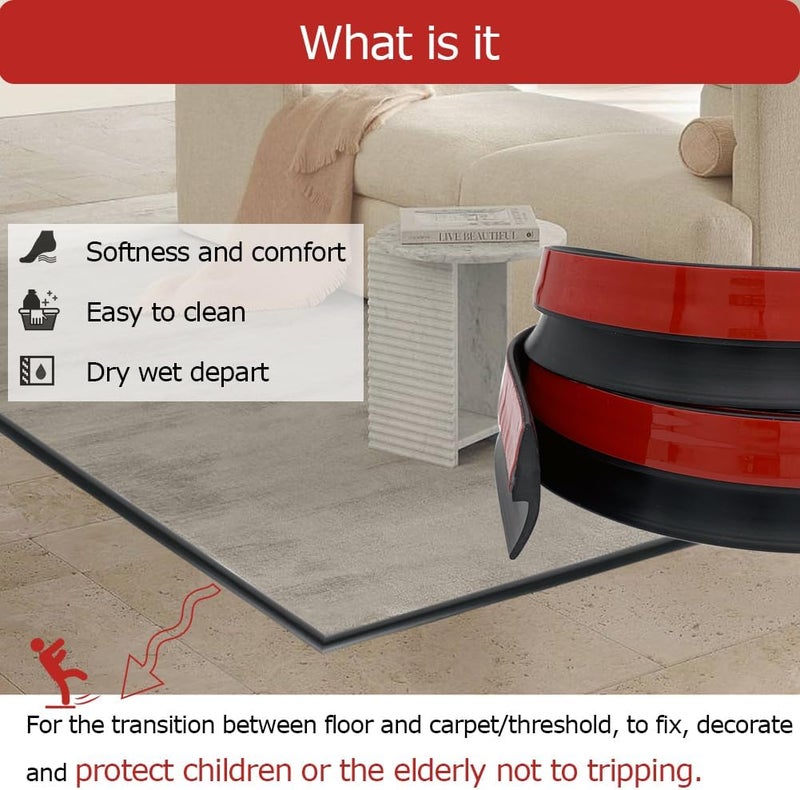 Aroilder Carpet Floor Transition Strip 10Ft, Self-Adhesive Carpet to Tile Transition Edging Trim Suitable for Doorways Threshold, Cover Height Within 5mm – Black - Image 3