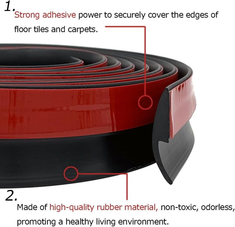 Aroilder Carpet Floor Transition Strip 10Ft, Self-Adhesive Carpet to Tile Transition Edging Trim Suitable for Doorways Threshold, Cover Height Within 5mm – Black - Image 5