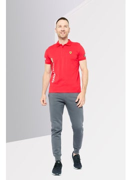Scuderia Ferrari Men Regular Fit Brand Logo Short Sleeves Polo Shirt, Red Combo  - Image 2