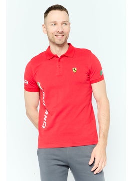 Scuderia Ferrari Men Regular Fit Brand Logo Short Sleeves Polo Shirt, Red Combo  - Image 1