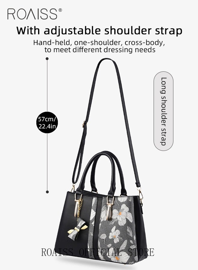 roaiss Women's Pu Leather Patchwork Printed Handbag Elegant And Adjustable Detachable Shoulder Bag Zipper Opening And Closing Design Multi-Layer Large Capacity Tote Bag - Image 4