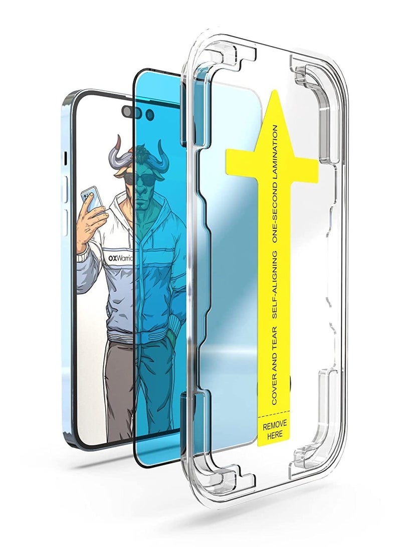 OQUERA iPhone 14 Screen Protector with Easy Application Installation Frame for Perfect Fit, Anti-Scratch, 9H Surface Hardness Crystal Clear, Reinforcement Edge, Auto Alignment Auto Adjustment  - Image 1