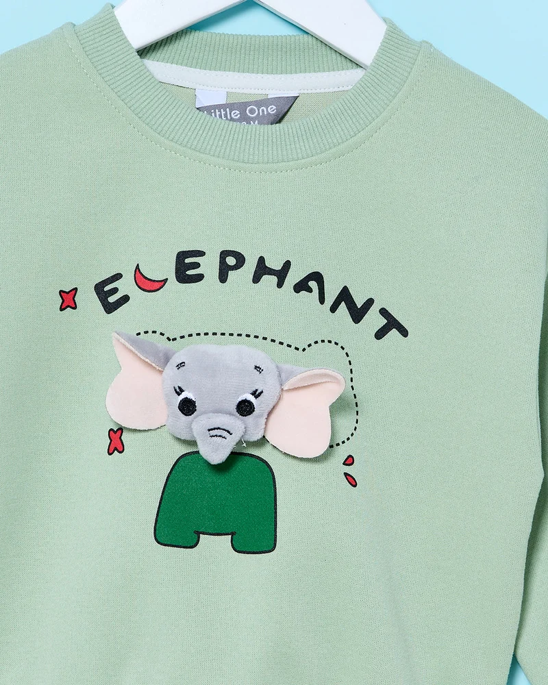 Redtag Infant Girls Green Teddy Sweatshirt