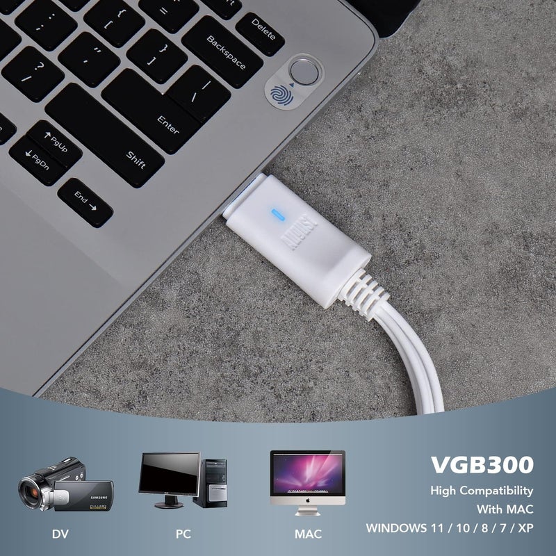 بطاقة التقاط الفيديو USB - VGB300 - نقل أشرطة VHS Hi8 8mm إلى الكمبيوتر الشخصي أو Mac عبر مدخل مركب أو S-Video لكاميرات الفيديو ومسجل الفيديو VCR/التقاط لألعاب Xbox 360 وPS3 - Image 5
