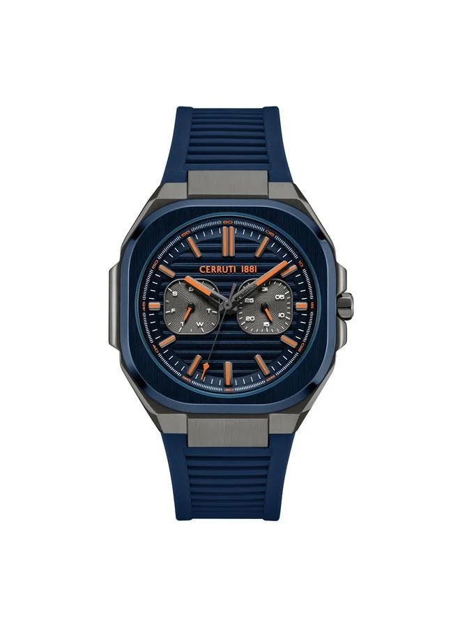 CERRUTI 1881 Leadri 31.5mm Blue Dial Silicone Strap Multifunction Watch For Men