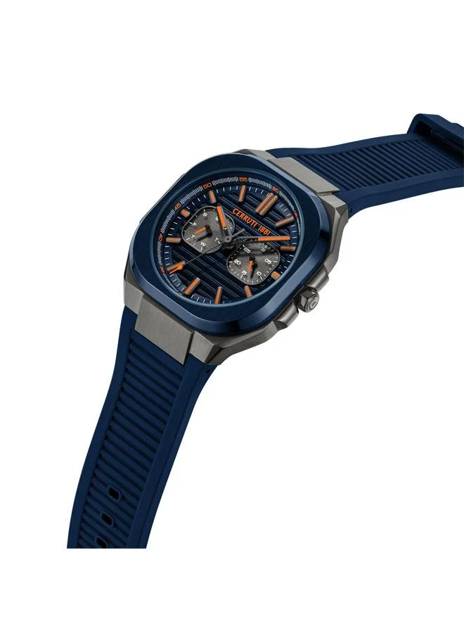 CERRUTI 1881 Leadri 31.5mm Blue Dial Silicone Strap Multifunction Watch For Men