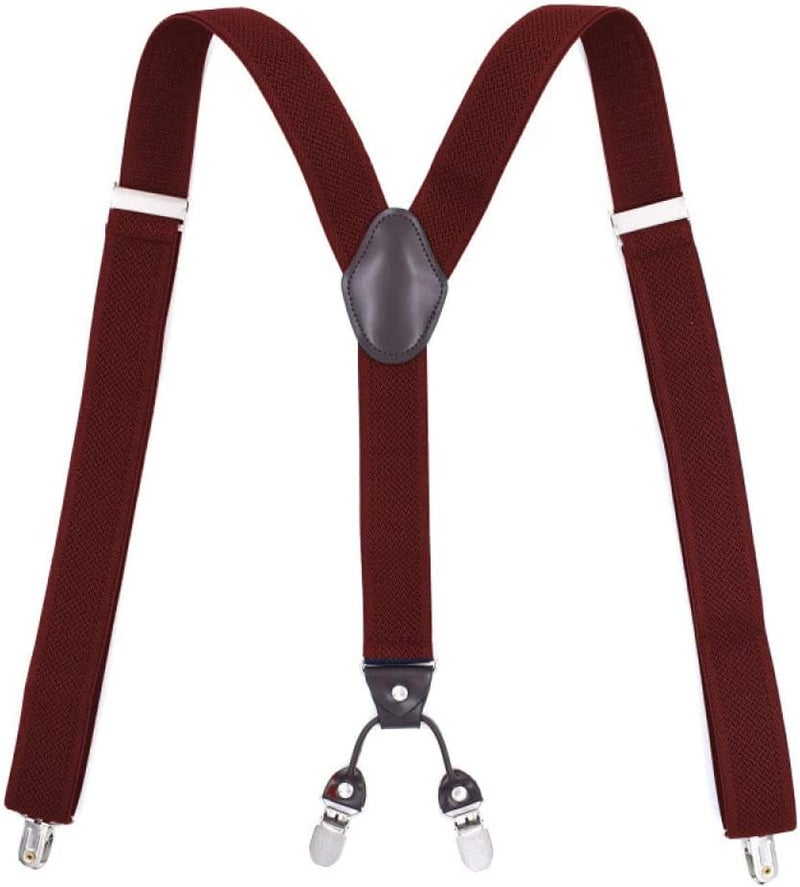 Buttons 3.5Cm Wide X-Shape Trouser Pants Suspenders Braces 4 Clips for Adult Women Men Boy Girl Wedding Party Event-Black Blue Red(Burgundy) - Image 1