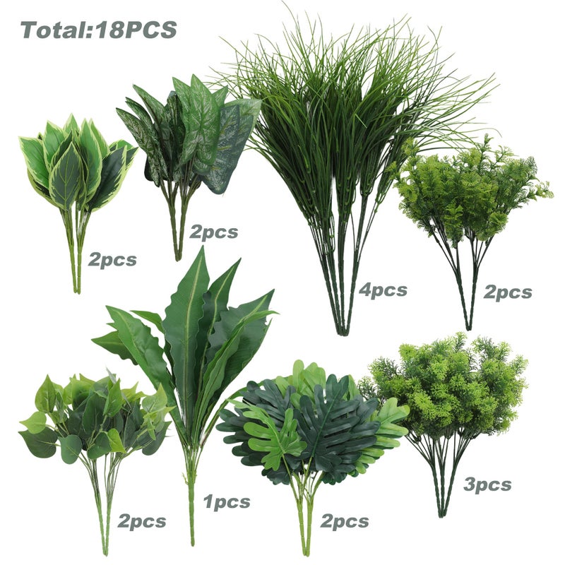 Green Moon 18 Bundles Artificial Plants Outdoor, Faux Bushes Plastic Fake Greenery Stems Shrubs UV Resistant for Indoor Outside Hanging Plants Front Porch Home Garden Window Box Spring Summer Decor - Image 2