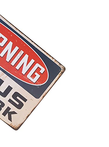 ERLOOD Warning Genius At Work Tin Sign Wall Retro Metal dorm room Vintage Decor 12 X 8 - Image 3