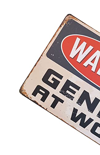 ERLOOD Warning Genius At Work Tin Sign Wall Retro Metal dorm room Vintage Decor 12 X 8 - Image 2