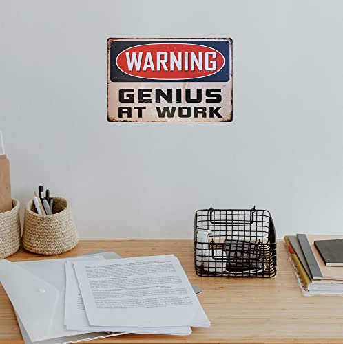 ERLOOD Warning Genius At Work Tin Sign Wall Retro Metal dorm room Vintage Decor 12 X 8 - Image 5
