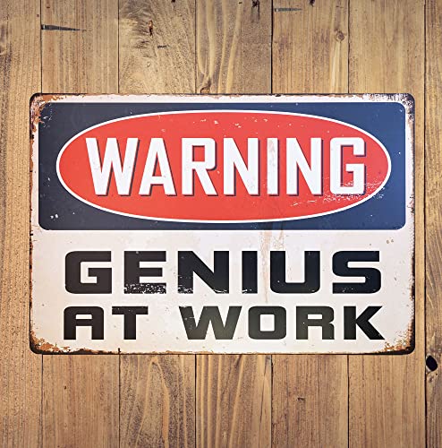 ERLOOD Warning Genius At Work Tin Sign Wall Retro Metal dorm room Vintage Decor 12 X 8 - Image 4