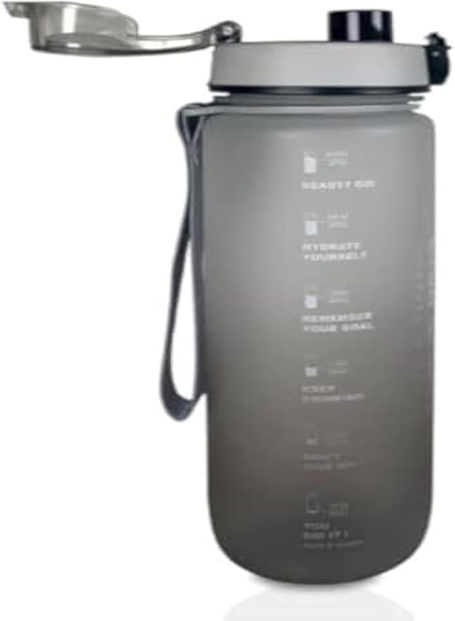 EYUN Multicolor Sports Water Bottle 1000 ml, Plastic Leakproof Motivational Water Bottle for Travel, Fitness, Outdoor Sports, Home, School,Gym,Yoga & Office, Grey