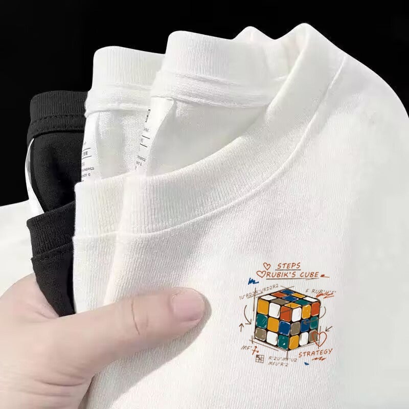 Men's Short Sleeve T-Shirt Cotton 200g Loose Fit Crew Neck Printed Streetwear - Image 3
