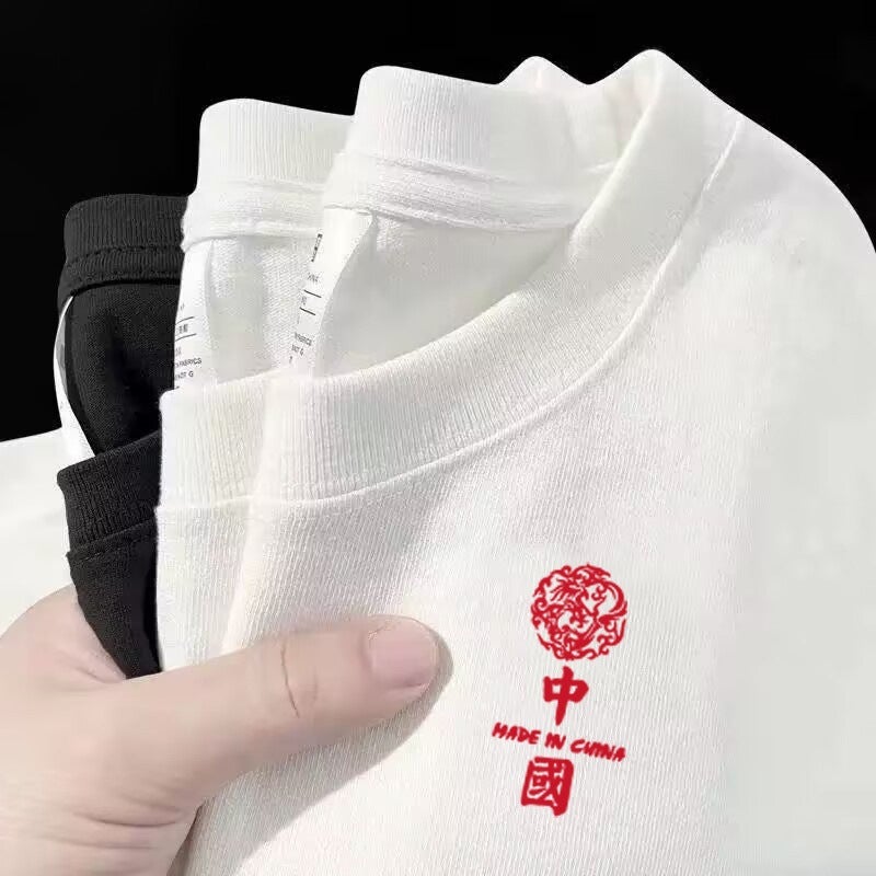 Men's Short Sleeve T-Shirt Cotton 200g Loose Fit Crew Neck Printed Streetwear - Image 2
