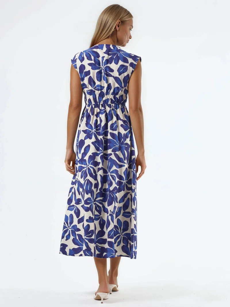 Busem BUSEM Floral V-neck Midi Dress with Tie Detail