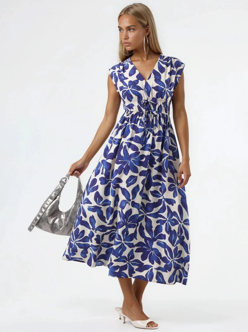 Busem BUSEM Floral V-neck Midi Dress with Tie Detail