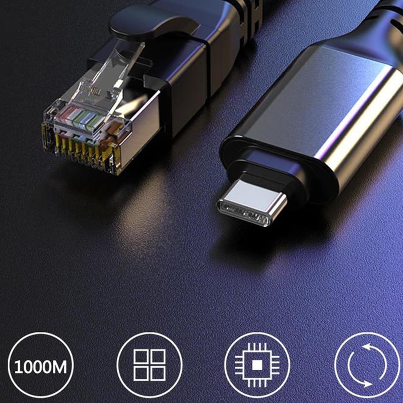 محول شبكة إيثرنت جيجابت RJ45 مع واجهات USB C بسرعة نقل بيانات 1000 ميجابت لأجهزة الكمبيوتر المحمولة والراوترات - Image 3