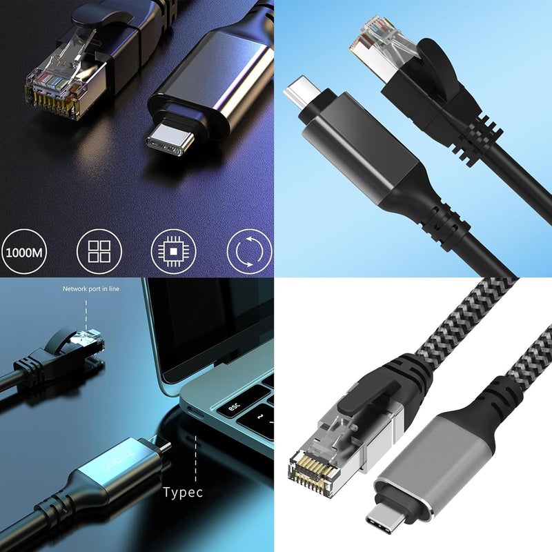 محول شبكة إيثرنت جيجابت RJ45 مع واجهات USB C بسرعة نقل بيانات 1000 ميجابت لأجهزة الكمبيوتر المحمولة والراوترات - Image 2