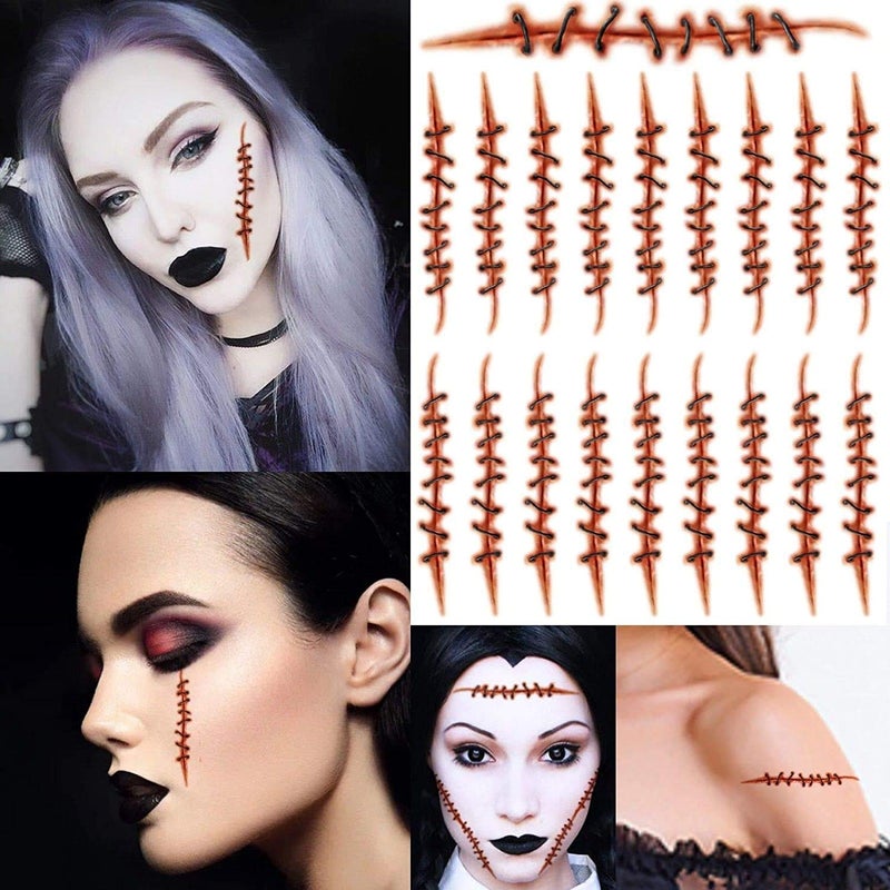 Tatodays 34 Fake scars temporary tattoos halloween stitches tattoo zombies walking dead frankenstein men women kids girls gothic goth horror cosplay fancy dress cosplay realistic temp tatoo