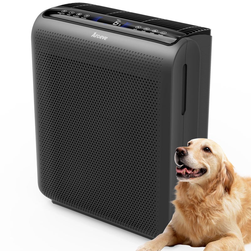 AROEVE Air Purifiers For Home Large Room Up to 1504 Sq Ft with Air Quality Sensors Washable Filter Filters Pet Dander Pollen Smoke Dust for Bedroom Office MK07 Black
