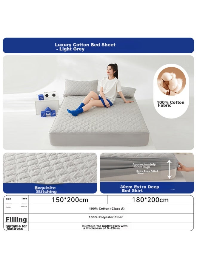 MLILY Mengbaihe Cotton Bed Sheet, Thickened Quilted Cotton Bed Cover, 100% Pure Cotton Bed Sheet, Mattress Protector, 150*200cm - Image 4