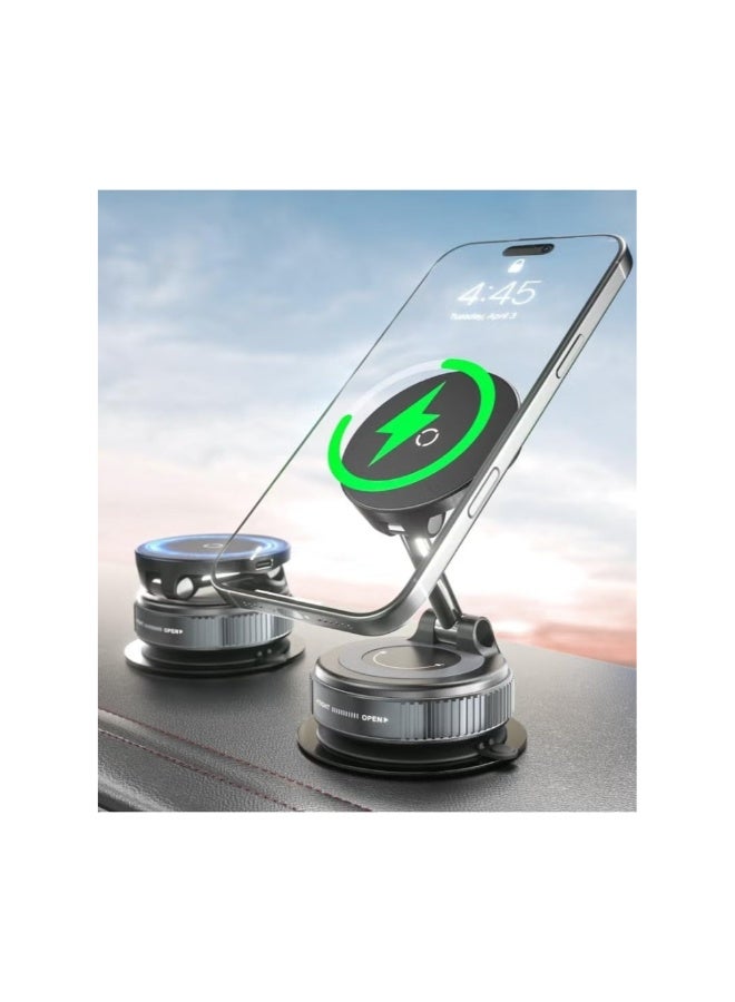 Magnetic Wireless Car Charger Mount K007S – Vacuum Suction & One-Handed Operation - Image 2