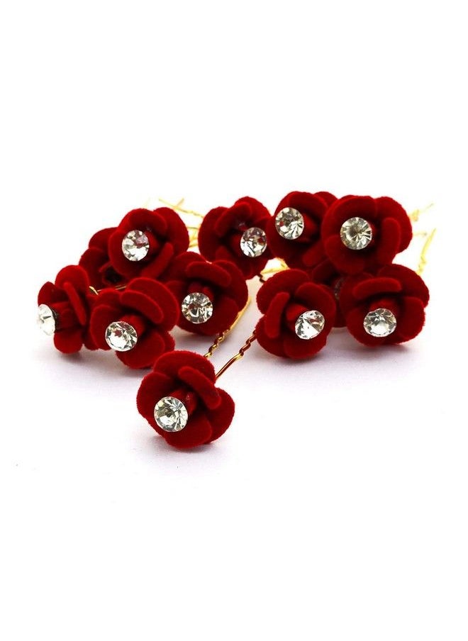 Rapidsflow - Juda Pins For Bun Decoration Bride Hair Accessories (Red Flower) - Image 1