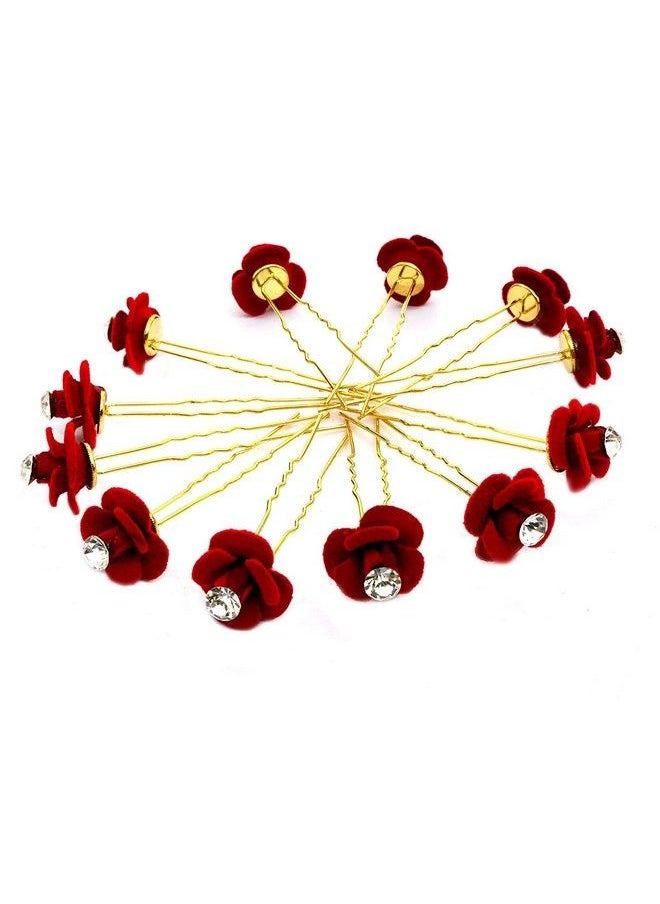 Rapidsflow - Juda Pins For Bun Decoration Bride Hair Accessories (Red Flower) - Image 1