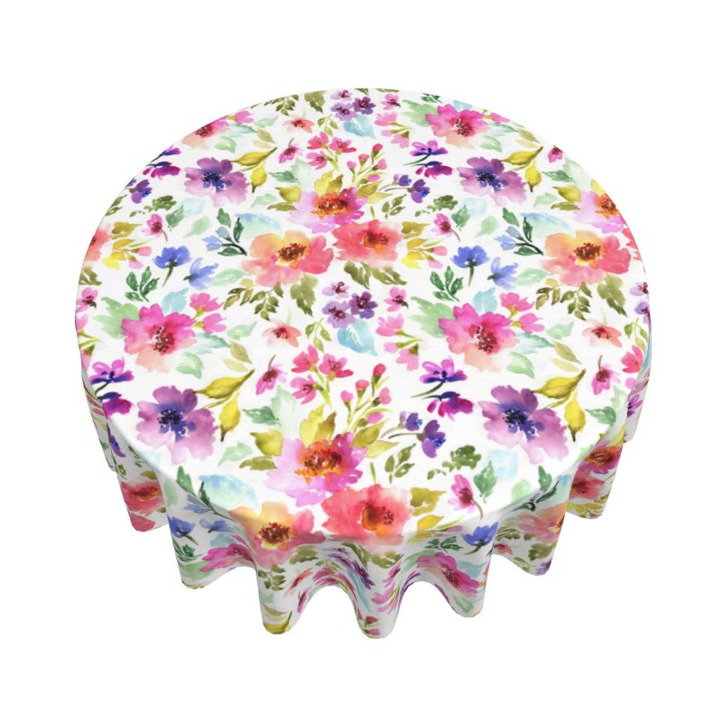Granbey Spring Summer Floral Round Tablecloth 60 Inch Flower Table Clothes Multicolor Rustic Reusable Circle Table Cover for Picnic Party Dining Room Home Indoor Outdoor Decor - Image 3
