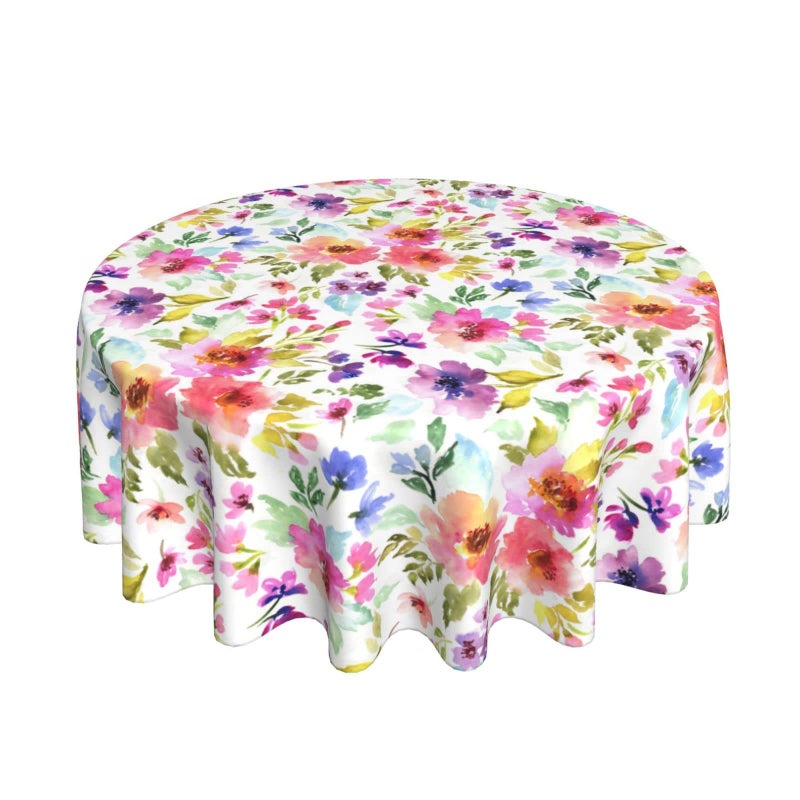Granbey Spring Summer Floral Round Tablecloth 60 Inch Flower Table Clothes Multicolor Rustic Reusable Circle Table Cover for Picnic Party Dining Room Home Indoor Outdoor Decor - Image 1