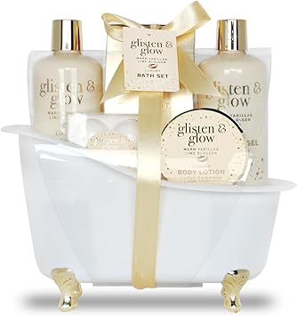Gloss! Coffret Cadeau pour Femme Produits de Bain Vanille Tilleul Ide de Cadeau Original pour Femmes Idal Anniversaire Maman Panier de Beaut Soin et Bientre Glisten Glow by Gloss - Image 1
