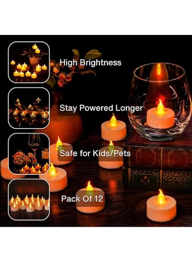 Pack of 12 LED Tealight Candles, Battery Operated Flameless & Smokeless Decorative Lights - Image 4