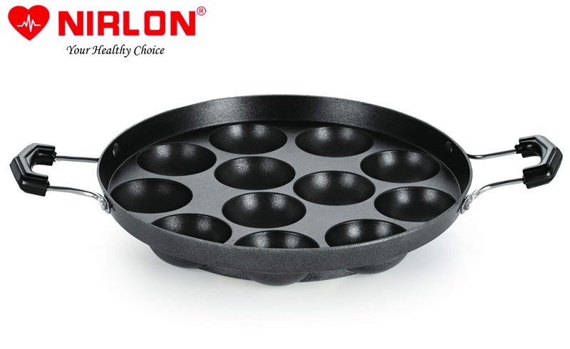 Nirlon Non-Stick Aluminium 12 Cavity Appam PatraPaniyarakkal | Paniyaram | Appam Pan | Pan Cake Maker | Ponganal Maker | Kuzhi Paniyaram | Paddu Tawa with 2 Side Handle[3 mm_Classic AP12_No_LID] - Image 3