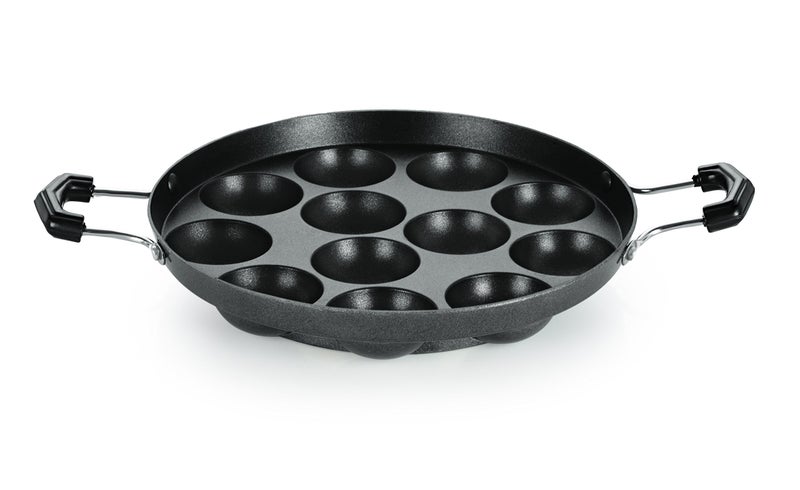 Nirlon Non-Stick Aluminium 12 Cavity Appam PatraPaniyarakkal | Paniyaram | Appam Pan | Pan Cake Maker | Ponganal Maker | Kuzhi Paniyaram | Paddu Tawa with 2 Side Handle[3 mm_Classic AP12_No_LID] - Image 1