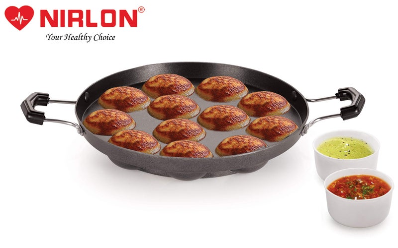 Nirlon Non-Stick Aluminium 12 Cavity Appam PatraPaniyarakkal | Paniyaram | Appam Pan | Pan Cake Maker | Ponganal Maker | Kuzhi Paniyaram | Paddu Tawa with 2 Side Handle[3 mm_Classic AP12_No_LID] - Image 5