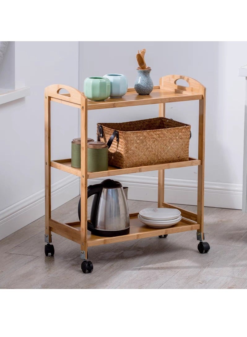 LINGWEI Bamboo Serving Cart Food Serving Trolly - Image 1